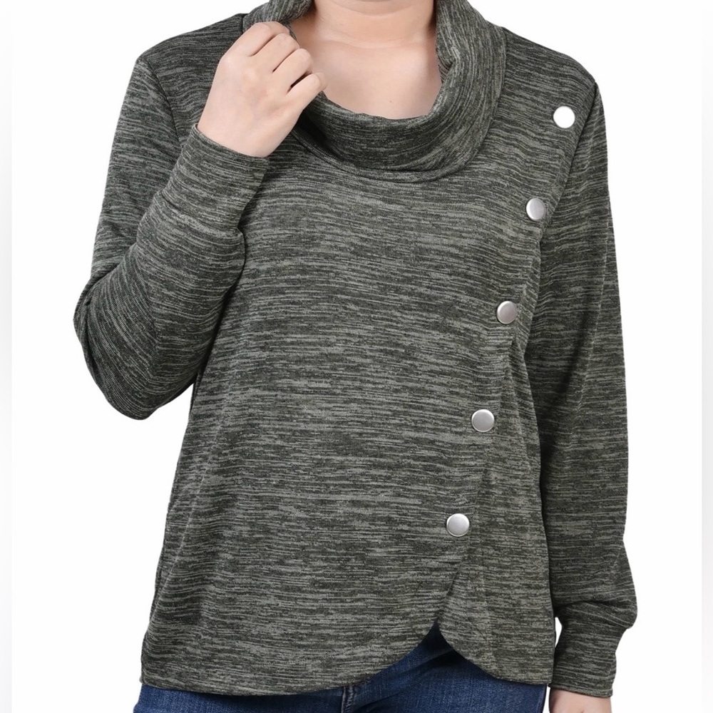 Olive Cowl Neck Sweater with Button Detail